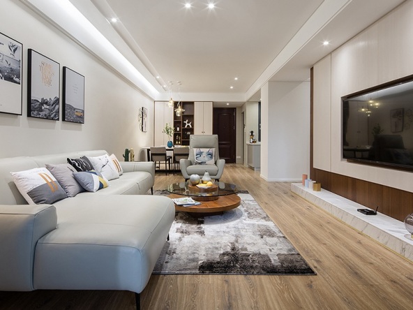 武汉东原启城简约三居室装修效果图_97平米11万装修设计案例