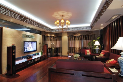 澳华装饰中式风格装修效果图,广电兰亭都荟中式风格117平米三居室装修设计图片_样板间_实景图-搜房网装修设计网