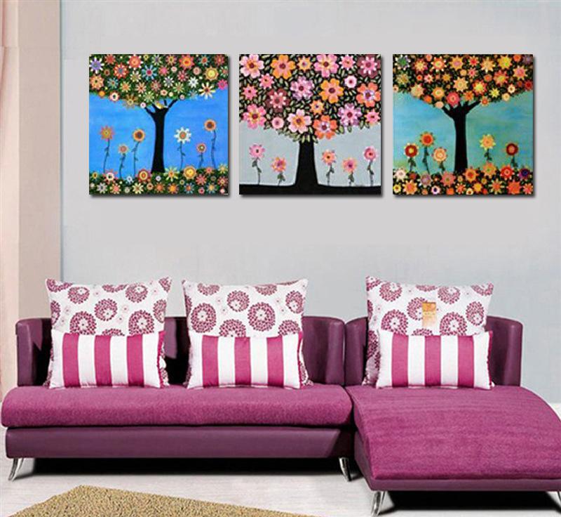 现代简约幸福树发财树装饰画无框画客厅卧室壁画墙画挂画三联组画